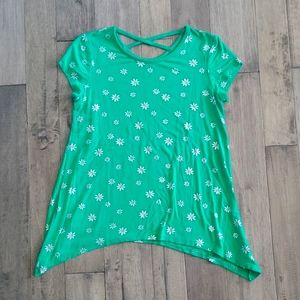 Justice Girls Green Floral Metallic Flowy Shirt - Size 14